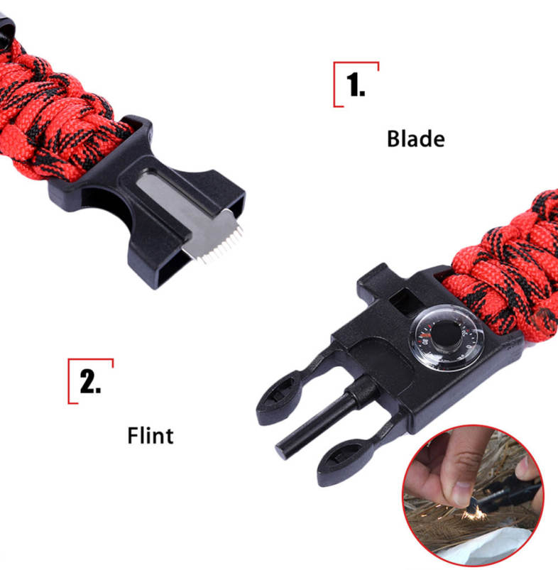 Multifunctional Outdoor Survival Bracelet Compass Whistle Parachute Flint Bottle Opener