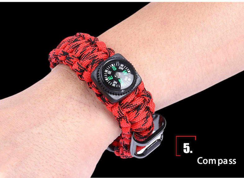 Multifunctional Outdoor Survival Bracelet Compass Whistle Parachute Flint Bottle Opener