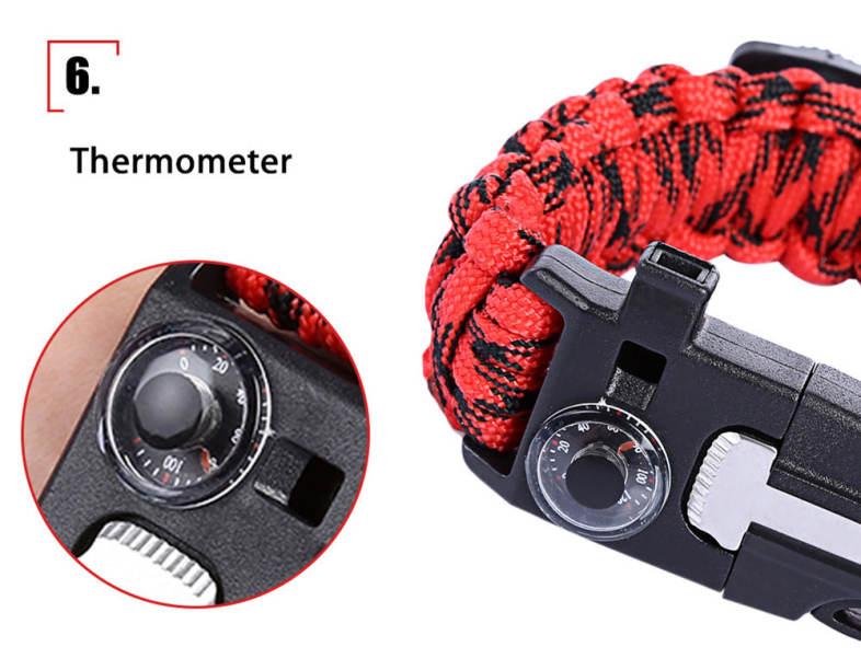 Multifunctional Outdoor Survival Bracelet Compass Whistle Parachute Flint Bottle Opener