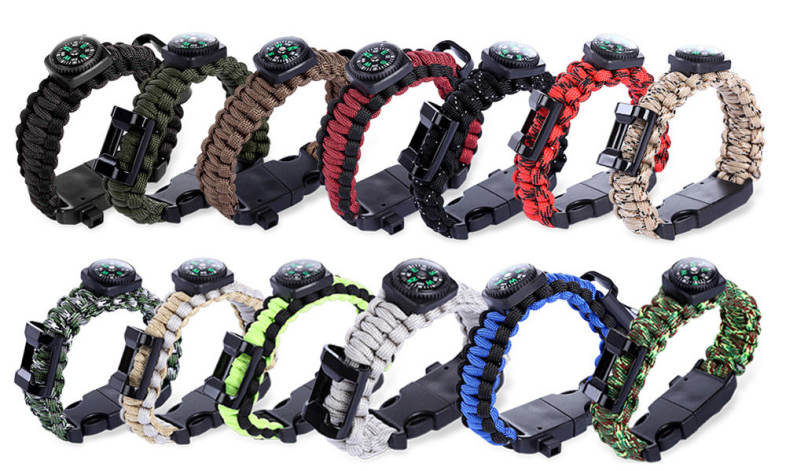Multifunctional Outdoor Survival Bracelet Compass Whistle Parachute Flint Bottle Opener