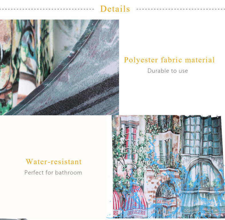 Retro Coffeehouse Pattern Water-resistant Bathing Shower Curtain Bathroom Decor