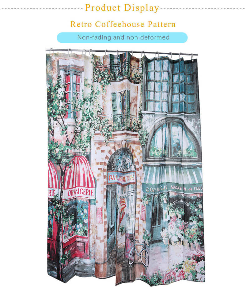 Retro Coffeehouse Pattern Water-resistant Bathing Shower Curtain Bathroom Decor