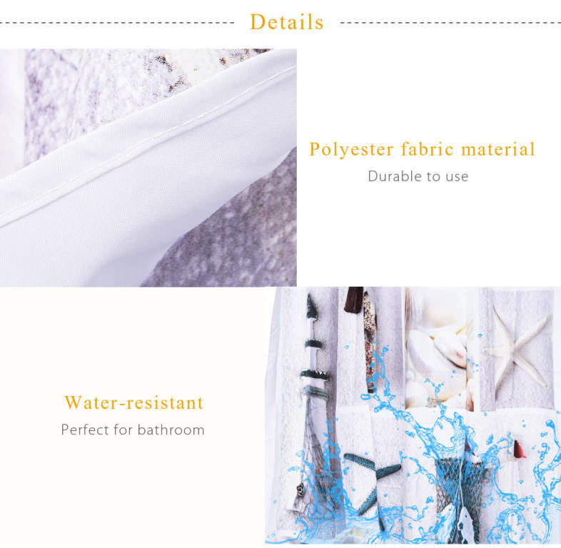 3D Blue Sea Life Seashell Pattern Water-resistant Bathing Shower Curtain Bathroom Decor