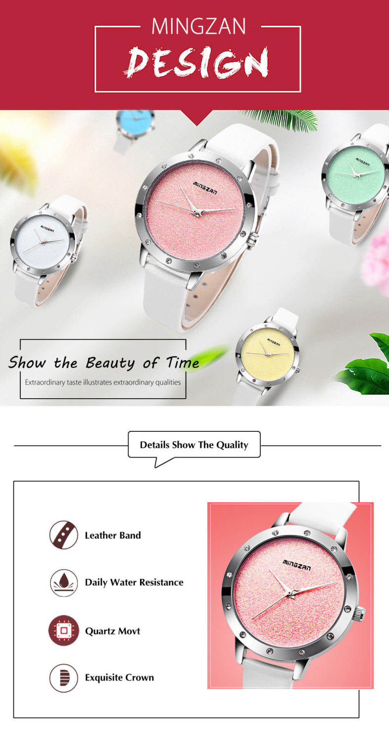 MINGZAN 6118 Women Quartz Watch Simple Shiny Dial Female Wristwatch