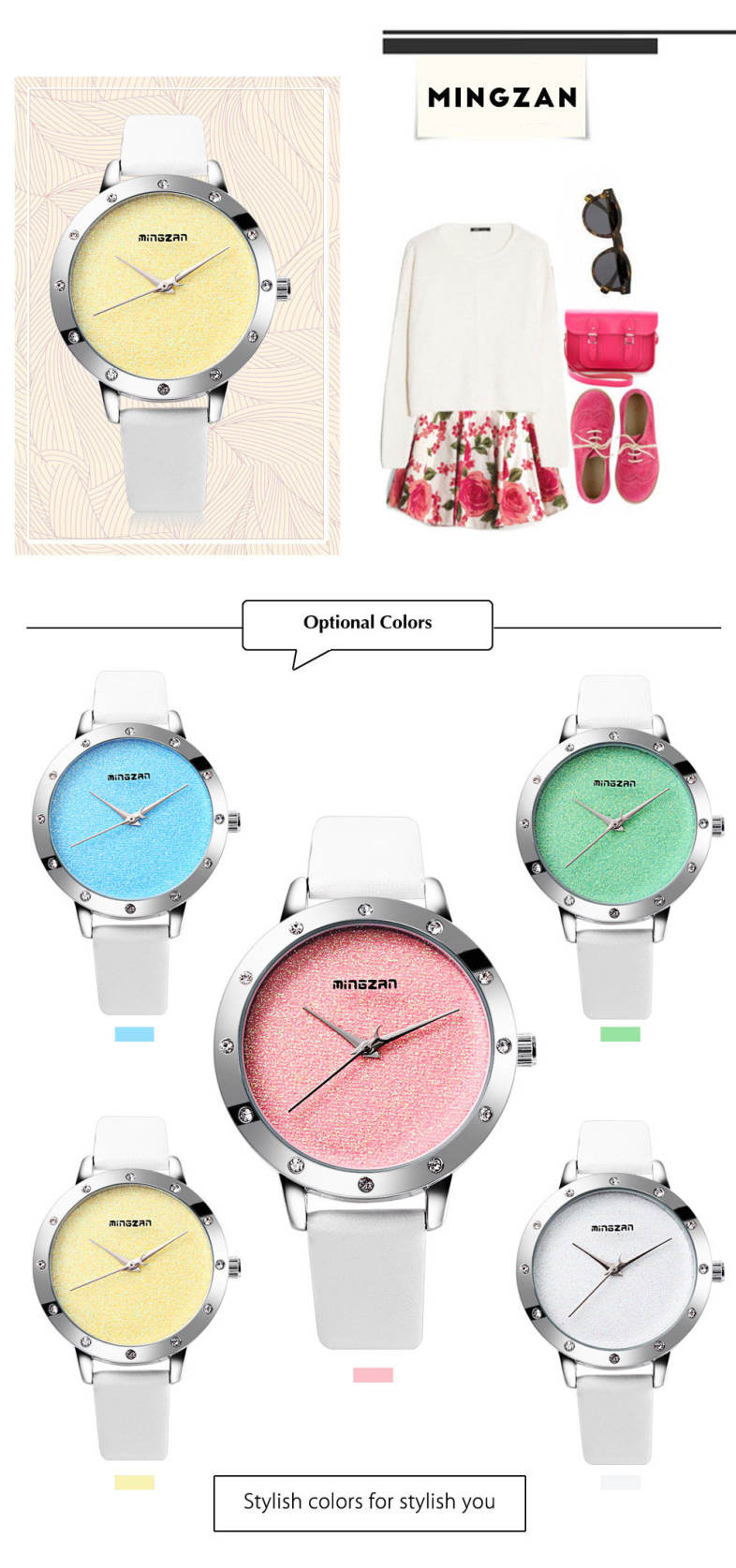 MINGZAN 6118 Women Quartz Watch Simple Shiny Dial Female Wristwatch