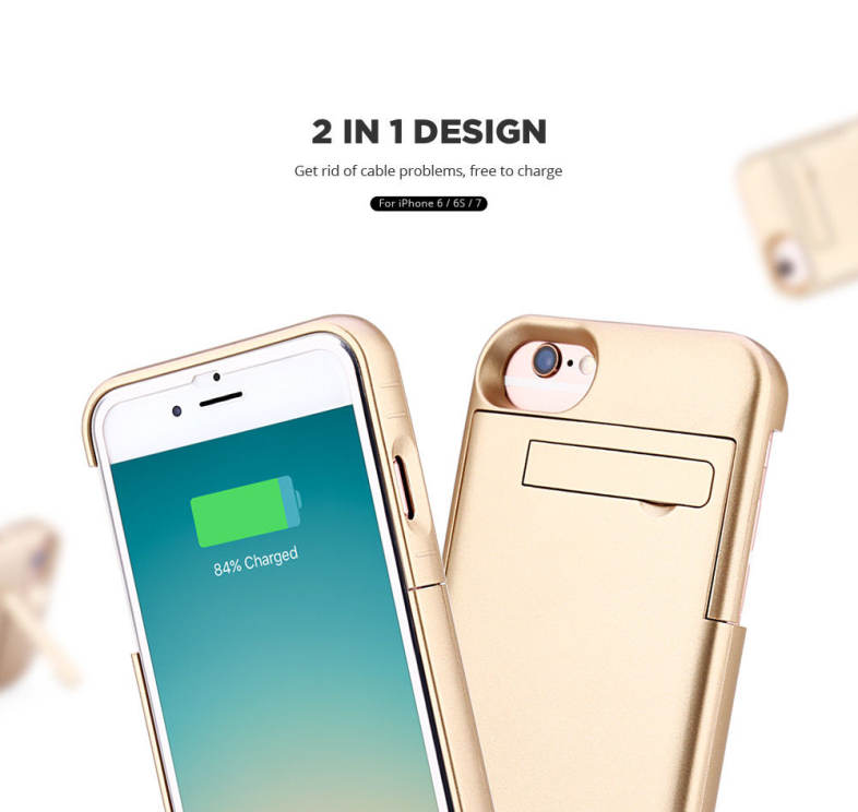 3200mAh External Battery Power Bank Charger Cover with Kickstand for iPhone 6 / 6S / 7 4.7 inch