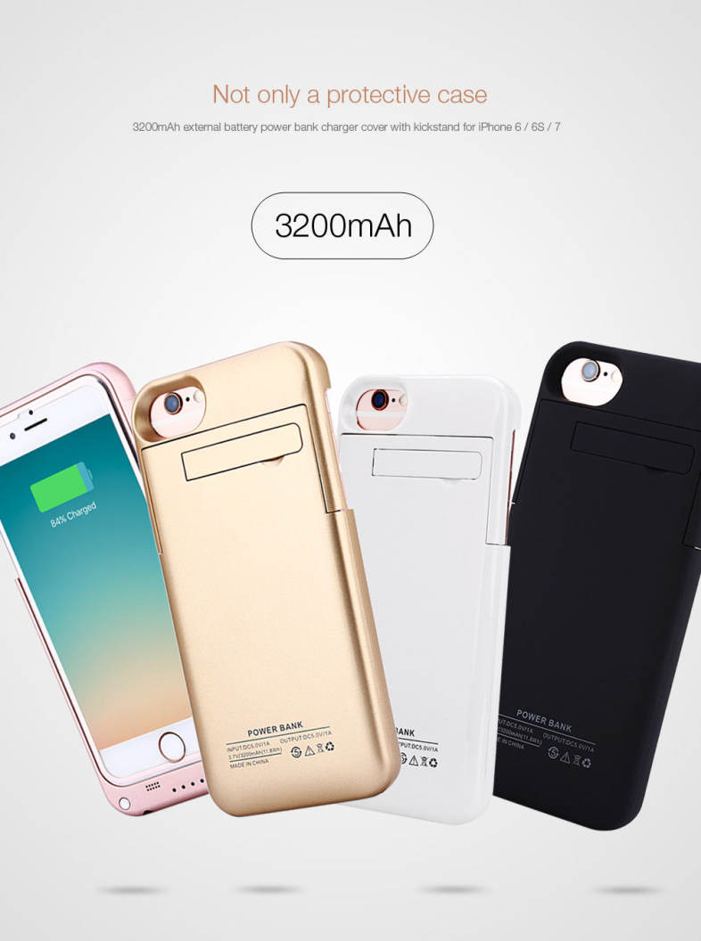 3200mAh External Battery Power Bank Charger Cover with Kickstand for iPhone 6 / 6S / 7 4.7 inch