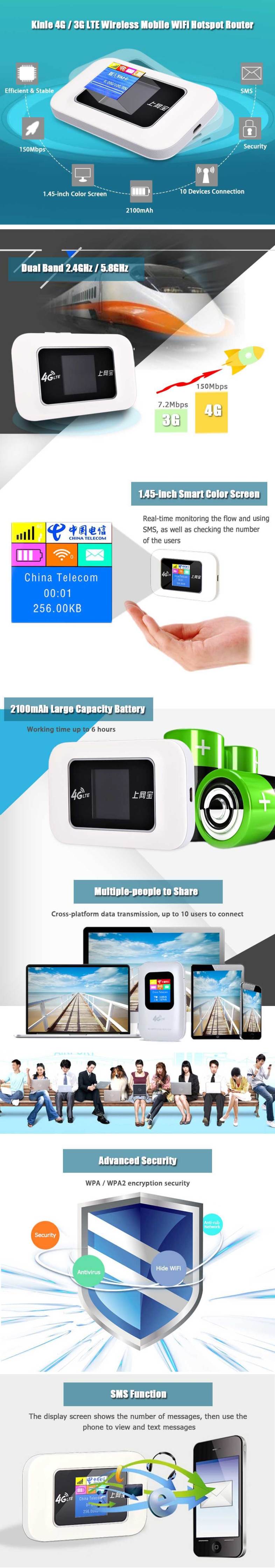 Kinle K5 4G / 3G LTE 150Mbps Wireless Mobile WiFi Hotspot Router