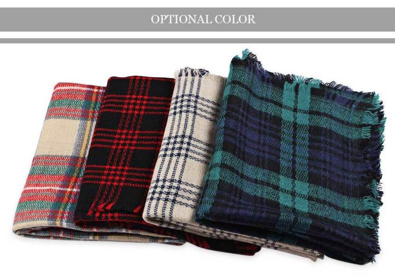 Old Classical  Grid Design Color Block Tassel Scarf for Unisex