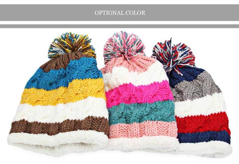 Casual Winter Color Block Venonat Design Warm Inside Knitted Hat for Girls