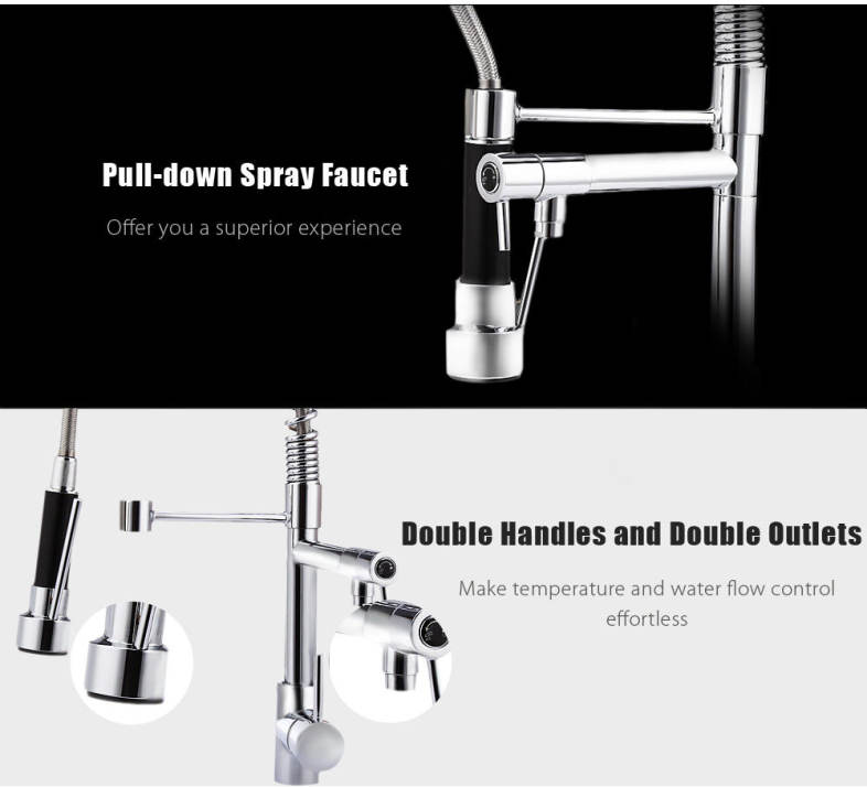 Deck Mounted Pull-down Spray Swivel Kitchen Faucet with Flexible Hose