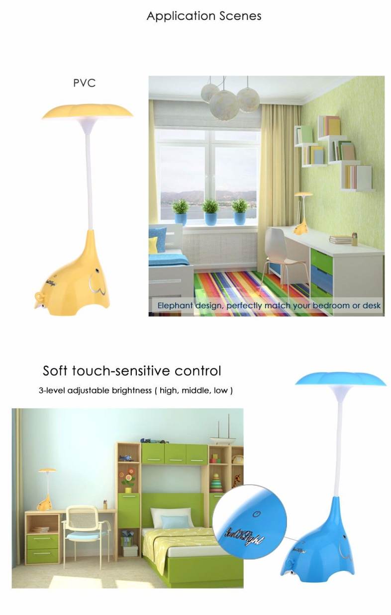 YouOKLight Cute Elephant DC 5V 0.8W LED Desk Lamp Eye-protection Touch Control 3 Dimmable Levels Night Light