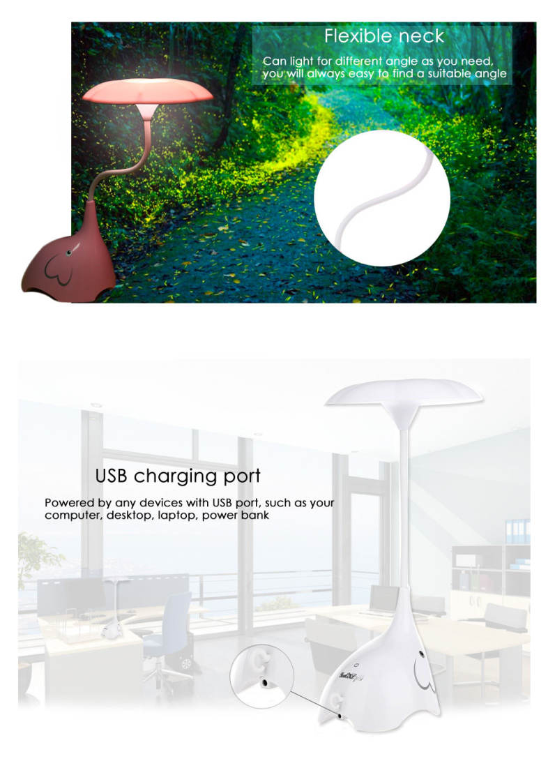 YouOKLight Cute Elephant DC 5V 0.8W LED Desk Lamp Eye-protection Touch Control 3 Dimmable Levels Night Light