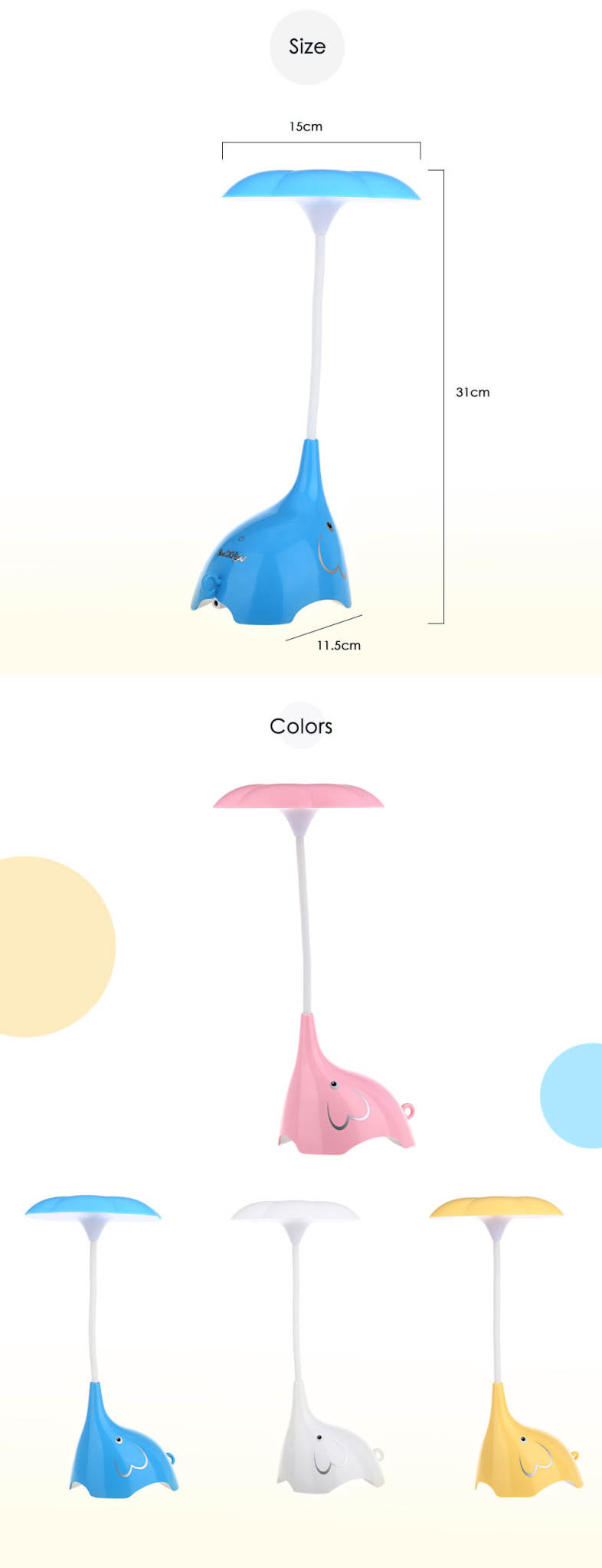 YouOKLight Cute Elephant DC 5V 0.8W LED Desk Lamp Eye-protection Touch Control 3 Dimmable Levels Night Light