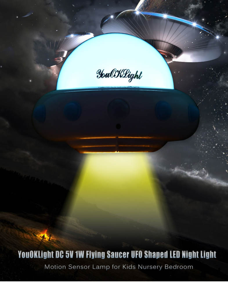 YouOKLight DC 5V 1W Flying Saucer UFO Shaped LED Night Light Motion Sensor Lamp for Kids Nursery Bedroom