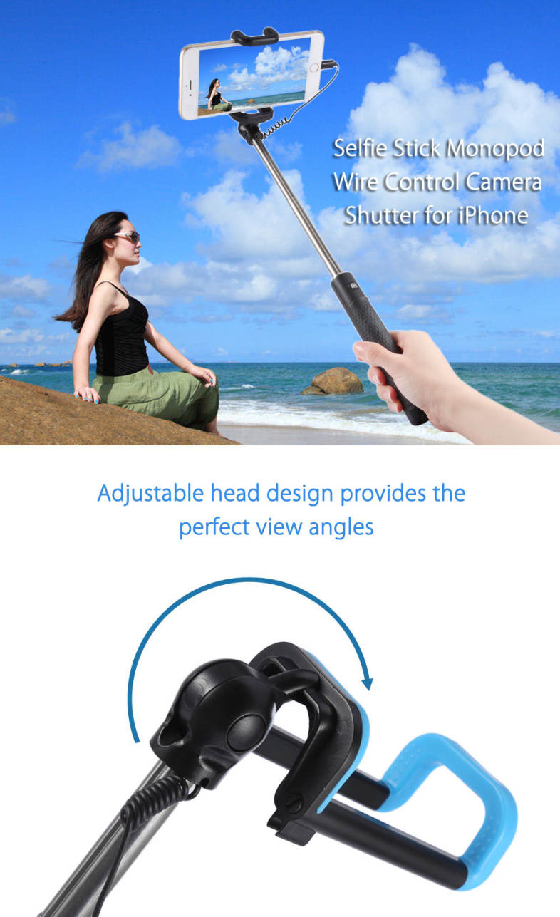 Selfie Stick Monopod Wire Control Camera Shutter for iPhone