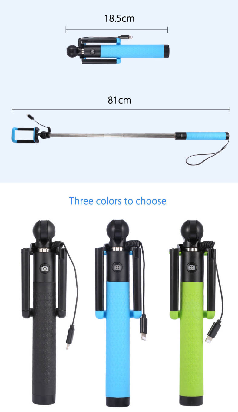 Selfie Stick Monopod Wire Control Camera Shutter for iPhone