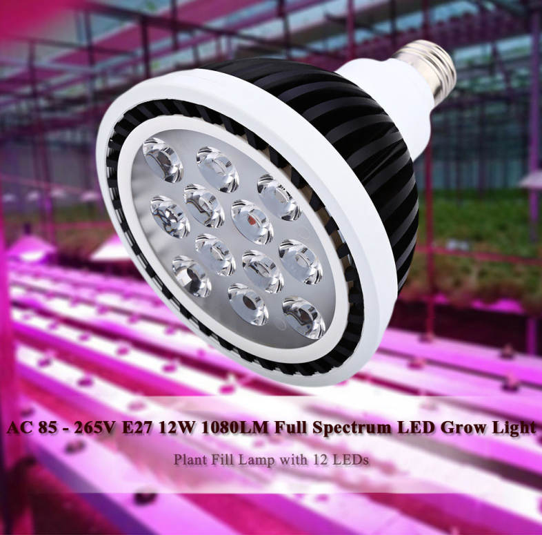 AC 85 - 265V E27 12W 1080LM Full Spectrum LED Grow Light Plant Fill Lamp with 12 LEDs
