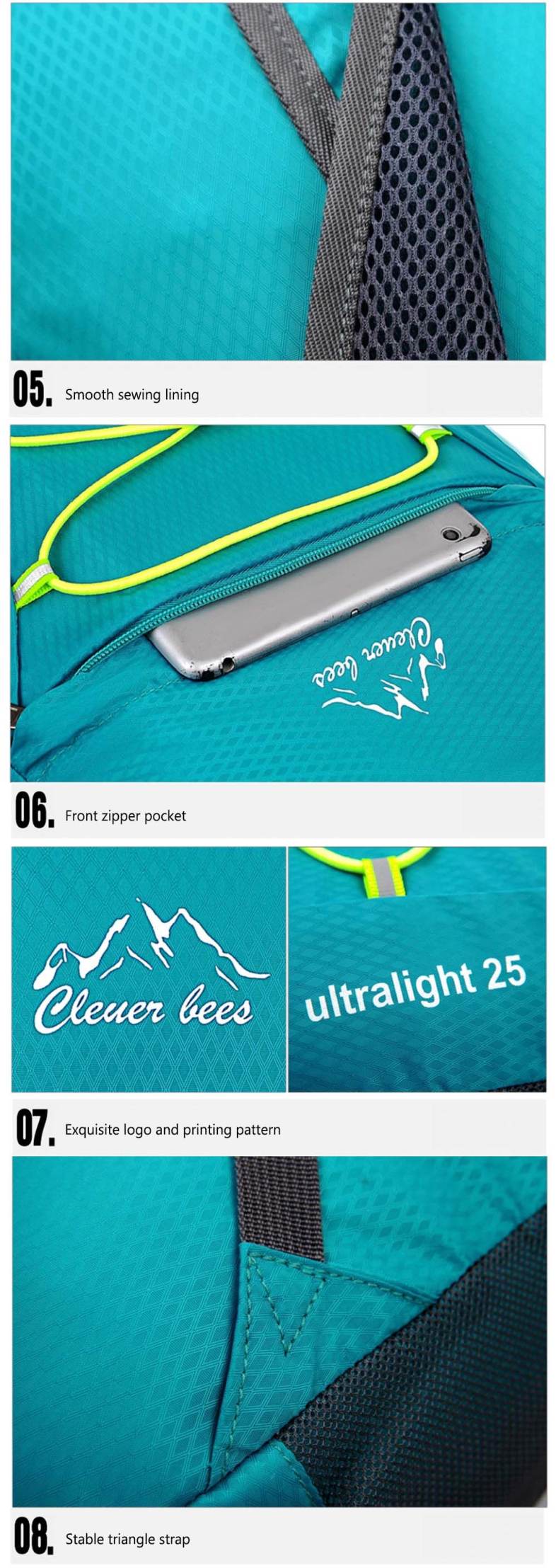 CLEVERBEES Outdoor Waterproof Foldable Hiking Running Backpack