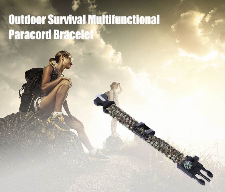 Multifunctional Knitted Emergency Survival Paracord Bracelet with Compass Flint Bottle Opener