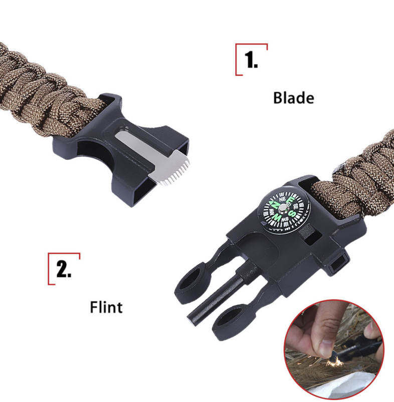 Multifunctional Knitted Emergency Survival Paracord Bracelet with Compass Flint Bottle Opener