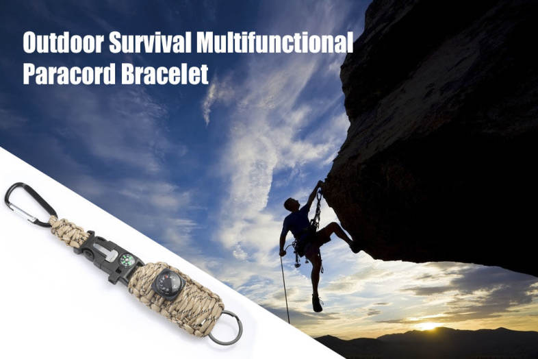 Outdoor Emergency Paracord Survival Bracelet Kit with Compass Whistle Carabiner Keyring