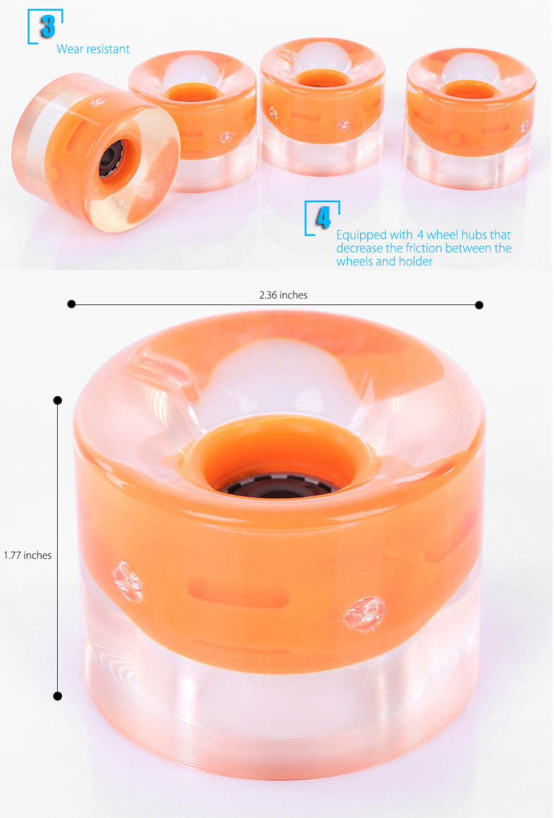 4pcs 60 x 45MM Outdoor Sport PU LED Transparent Skateboarding Wheels