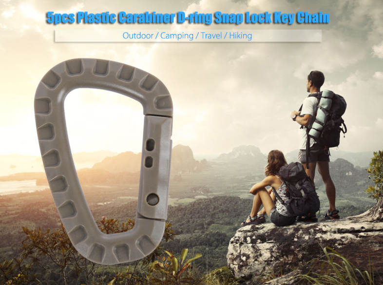 5pcs Outdoor Camping Travel Hiking Plastic Carabiner D-ring Snap Lock Key Chain Clip Hook