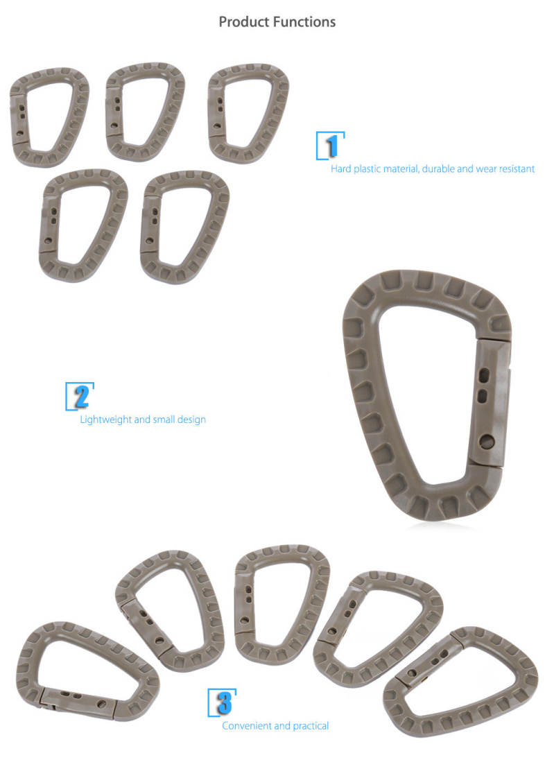 5pcs Outdoor Camping Travel Hiking Plastic Carabiner D-ring Snap Lock Key Chain Clip Hook