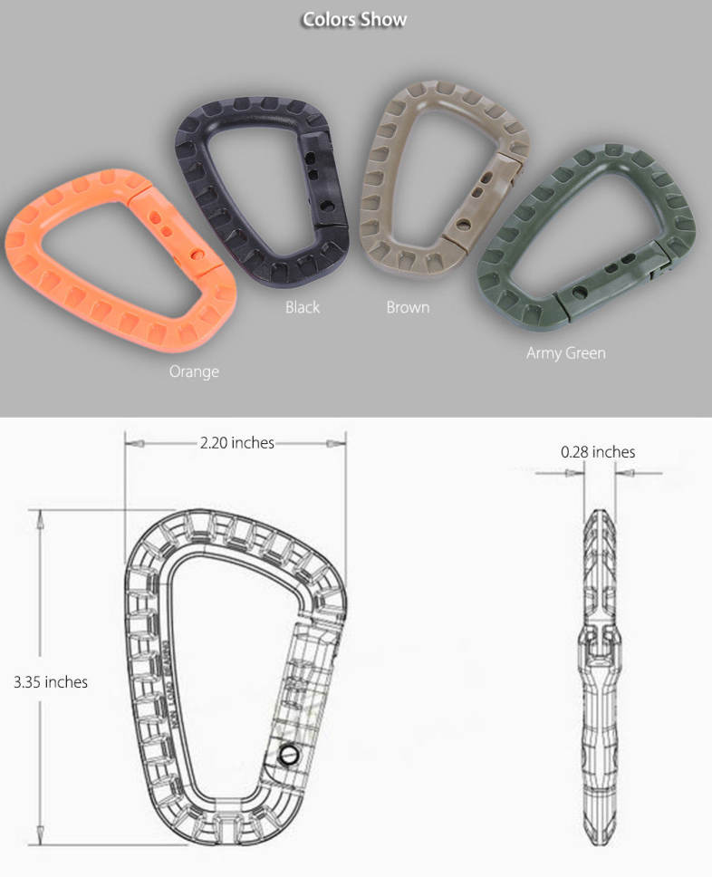 5pcs Outdoor Camping Travel Hiking Plastic Carabiner D-ring Snap Lock Key Chain Clip Hook