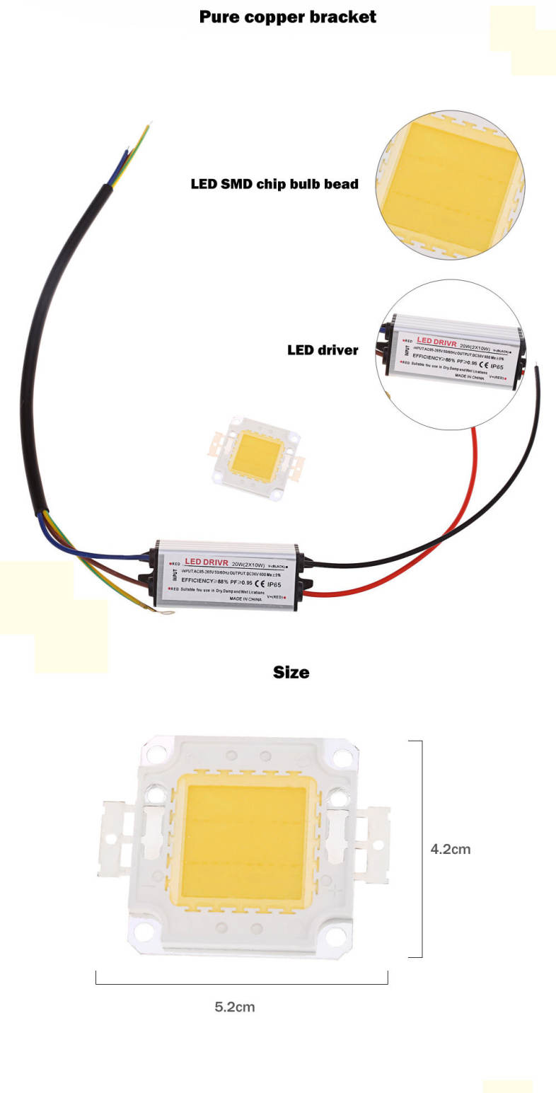 AC 85 - 265V 20W 1800LM LED SMD Chip Bulb Bead with Waterproof Driver Supply