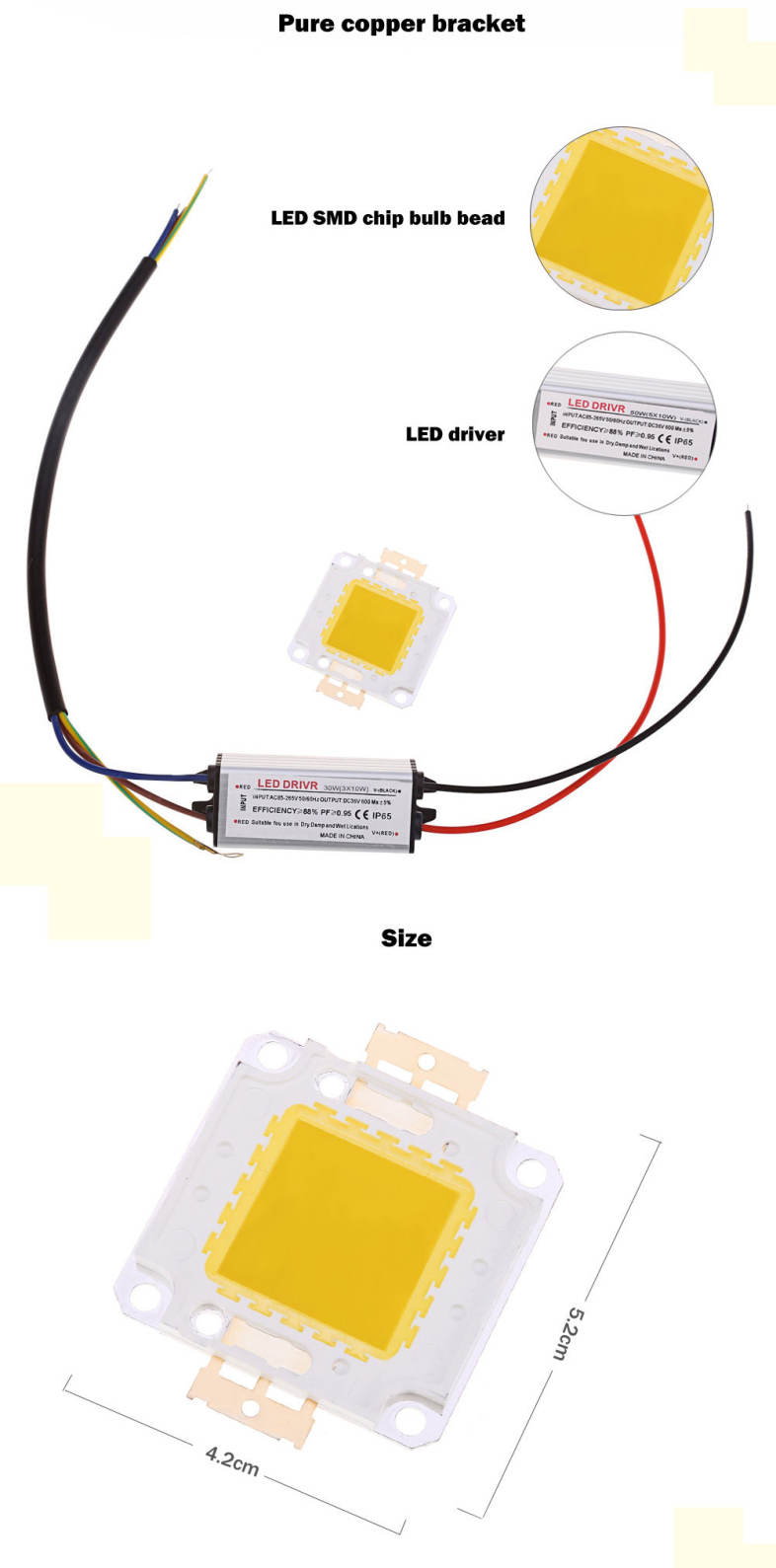 AC 85 - 265V 50W 4800LM LED SMD Chip Bulb Bead with Waterproof Driver Supply