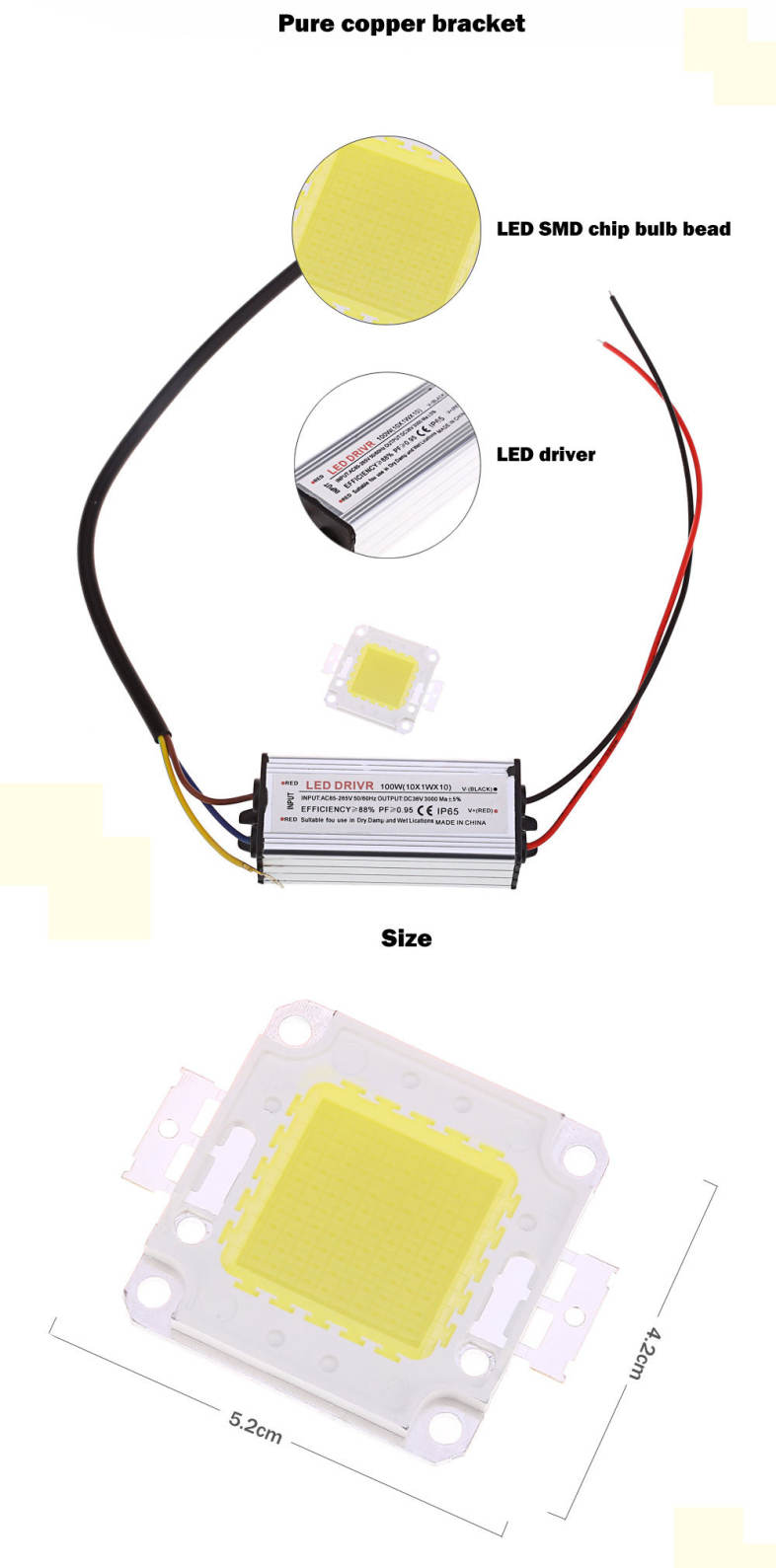 AC 85 - 265V 50W 8000LM LED SMD Chip Bulb Bead with Waterproof Driver Supply