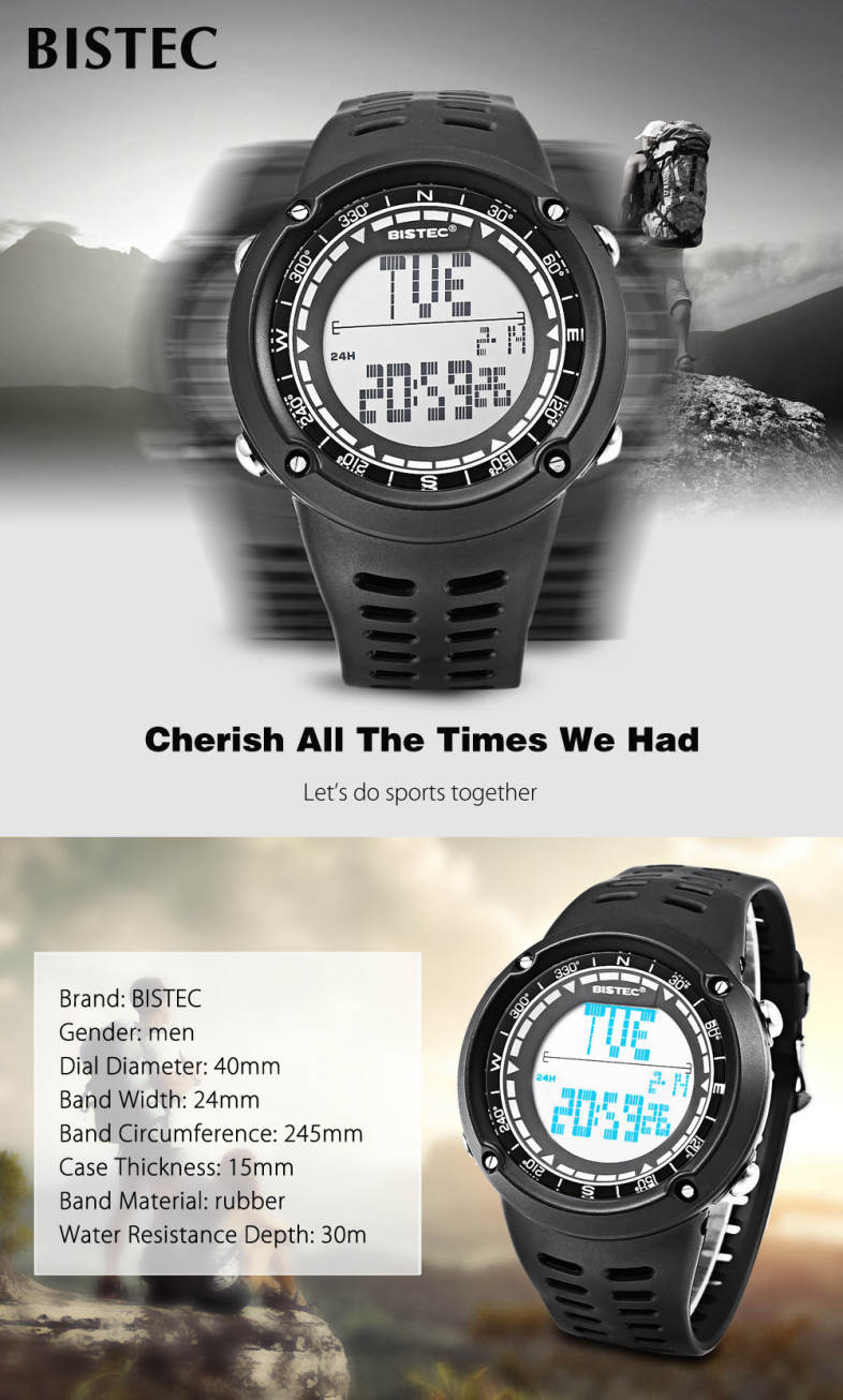 BISTEC 006 Male Digital Watch LED Display Alarm Stopwatch Men Sport Wristwatch