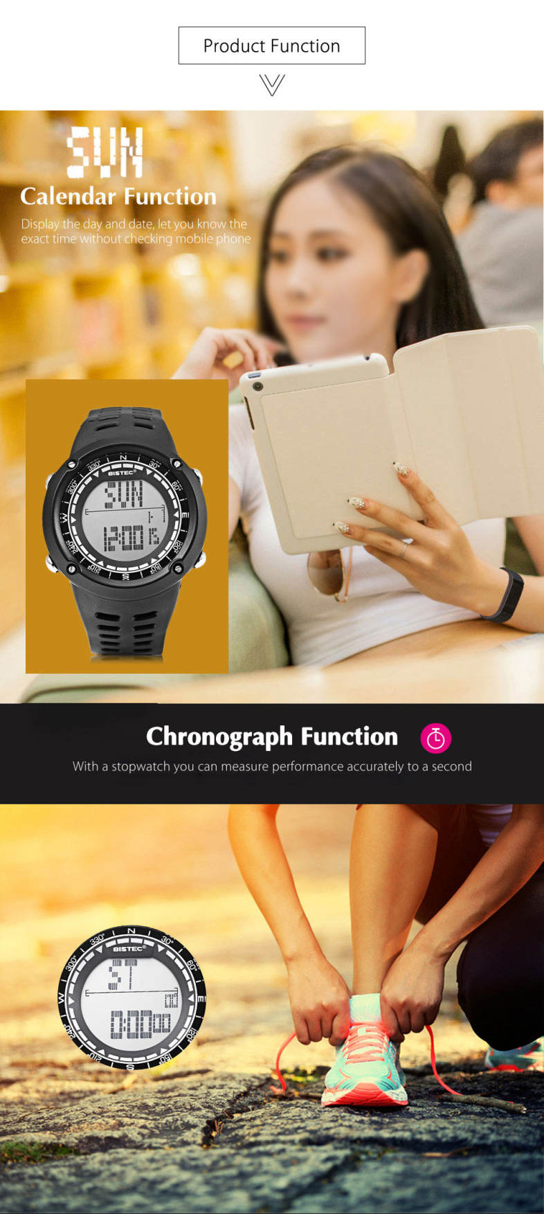 BISTEC 006 Male Digital Watch LED Display Alarm Stopwatch Men Sport Wristwatch