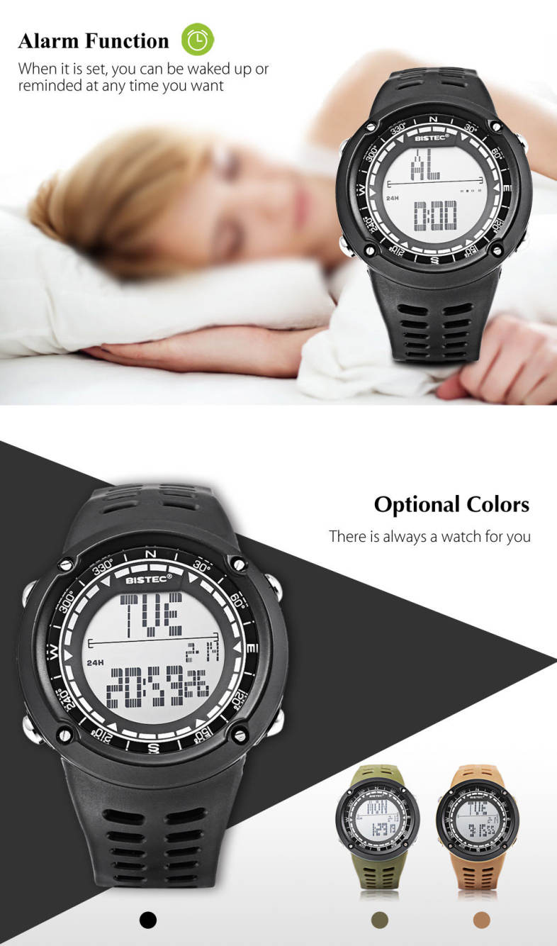 BISTEC 006 Male Digital Watch LED Display Alarm Stopwatch Men Sport Wristwatch