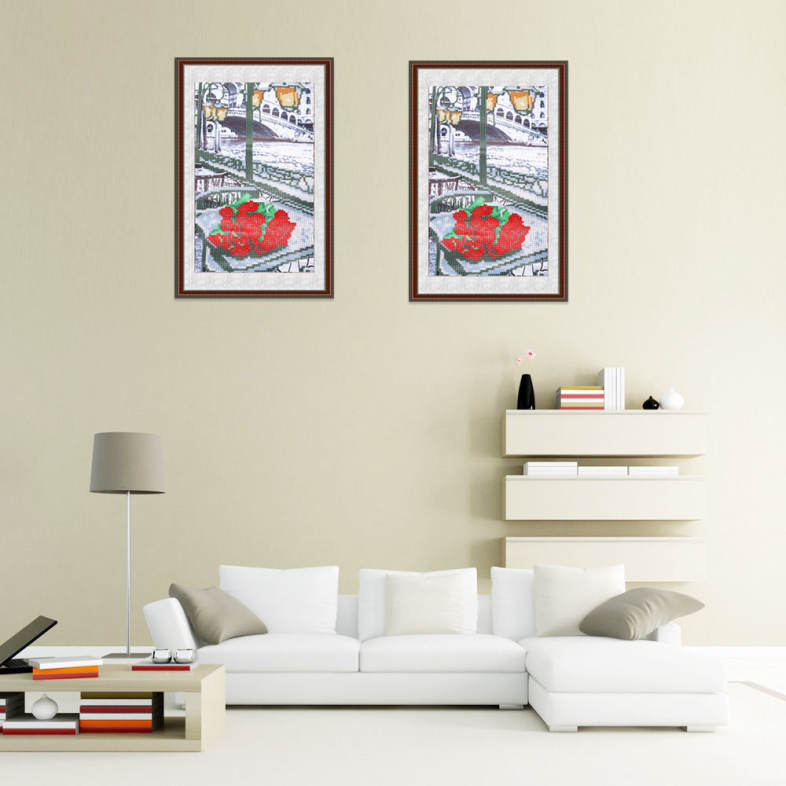30 x 40cm 5D Paris Red Rose Drilled Needlework DIY Diamond Painting Cross Stitch Wall Sticker