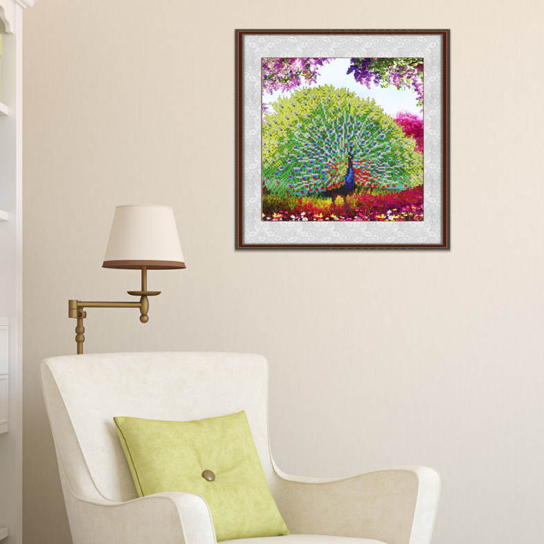 40 x 40cm 5D Peacock Spreading Tail Drilled Needlework DIY Diamond Painting Cross Stitch Wall Sticker