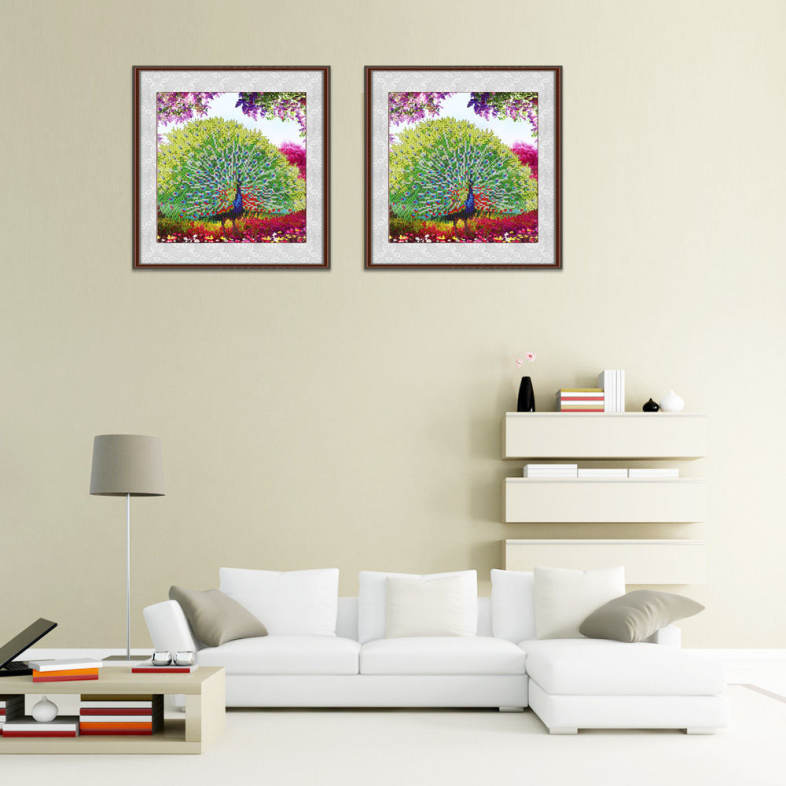 40 x 40cm 5D Peacock Spreading Tail Drilled Needlework DIY Diamond Painting Cross Stitch Wall Sticker