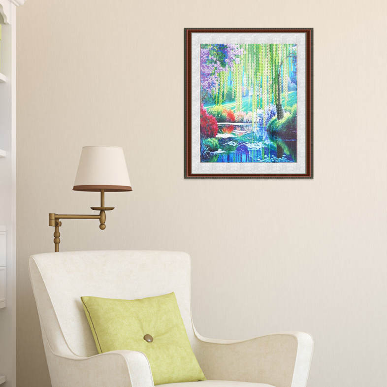 30 x 30cm 5D Woods River Drilled Needlework DIY Diamond Painting Cross Stitch Wall Sticker