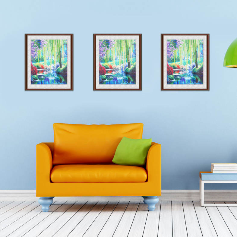 30 x 30cm 5D Woods River Drilled Needlework DIY Diamond Painting Cross Stitch Wall Sticker