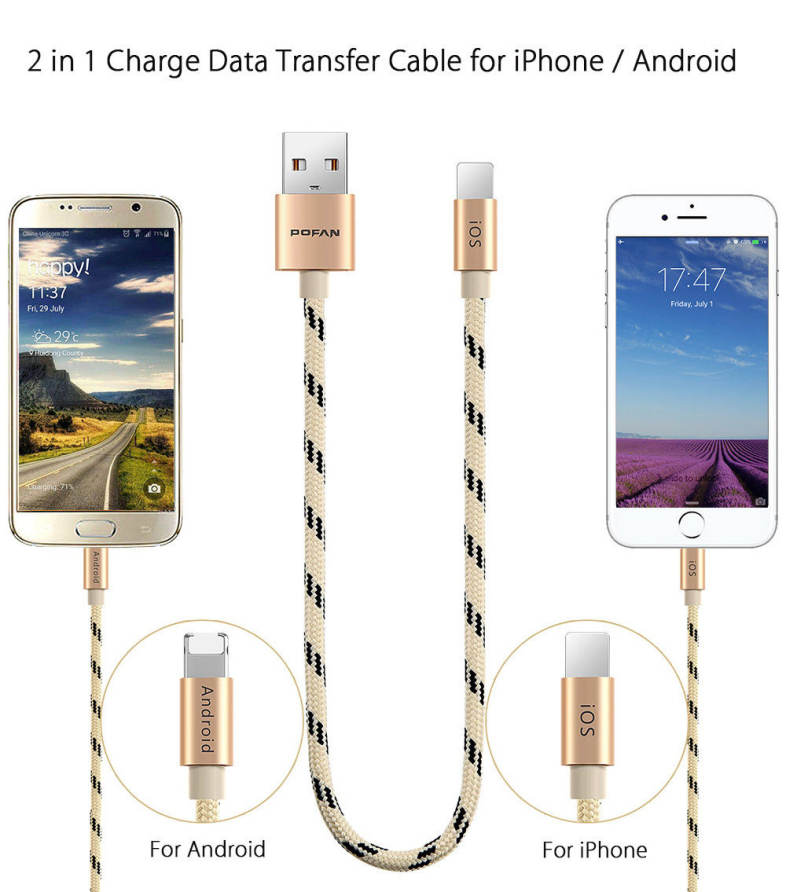 POFAN P03 2 in 1 Charge Data Transfer Cable for iPhone / Android 0.28M