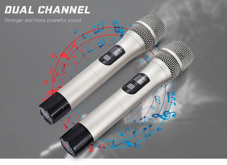 WEISRE U - 3316 720 - 770MHz UHF Dual Channel Transmitter Karaoke Professional Wireless Handheld Microphone Set