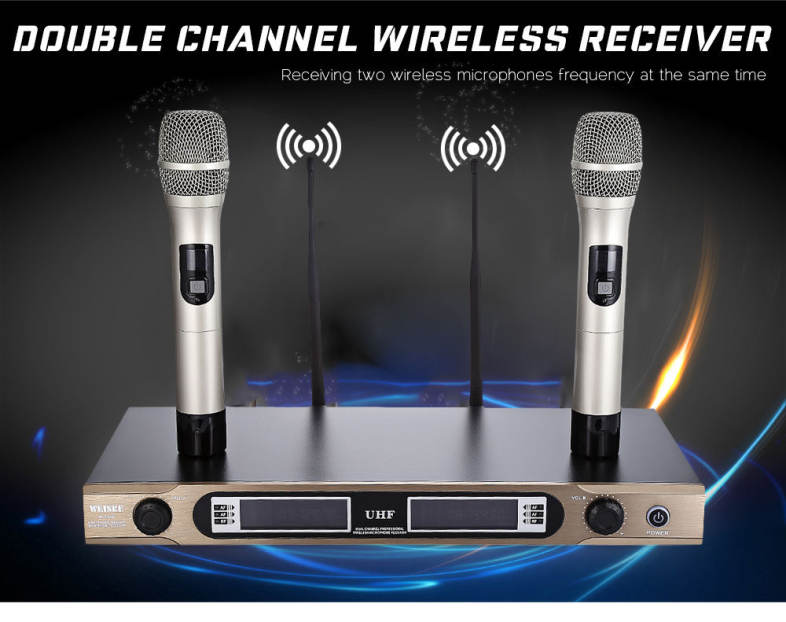 WEISRE U - 3316 720 - 770MHz UHF Dual Channel Transmitter Karaoke Professional Wireless Handheld Microphone Set