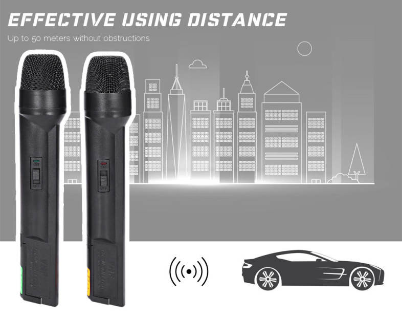WEISRE WM - 03V Professional 220 - 270MHz VHF Wireless Handheld Dual Channel Transmitter Mic Set