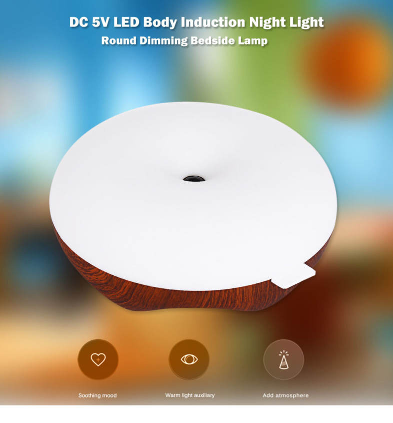 DC 5V LED Body Induction Night Light Round Dimming Bedside Lamp