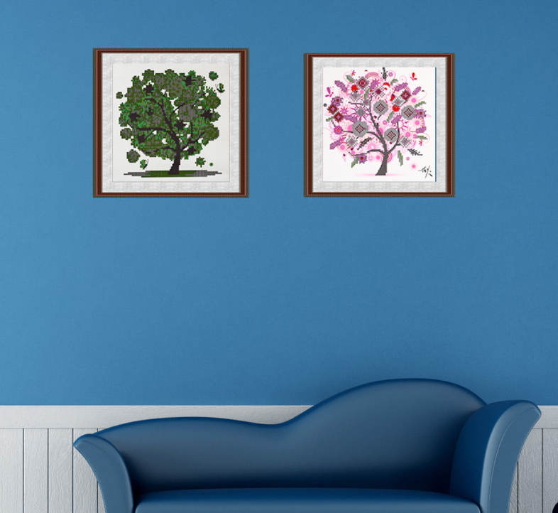 30 x 30cm 5D Four Seasons Fortune Tree Drilled Square Needlework DIY Diamond Painting Cross Stitch Tool