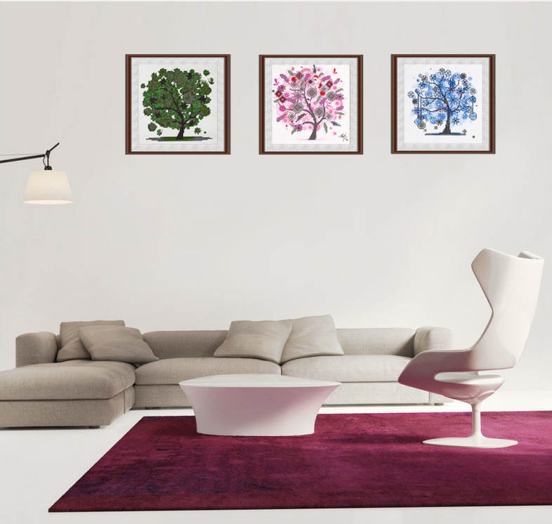 30 x 30cm 5D Four Seasons Fortune Tree Drilled Square Needlework DIY Diamond Painting Cross Stitch Tool