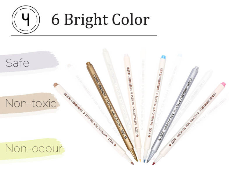 STA 6 Colors Metallic Pen Mark Painting Office Drawing Tackle