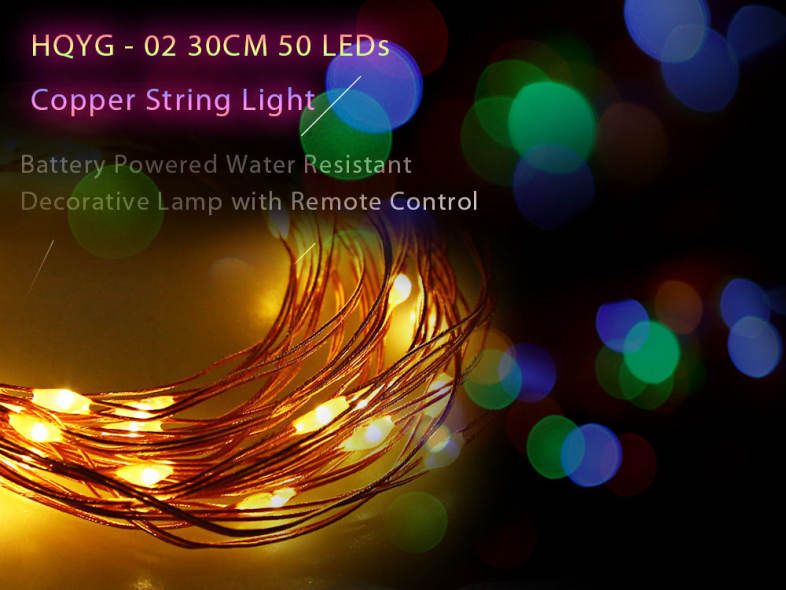 HQYG - 02 30CM 50 LEDs Battery Powered Copper String Light Water Resistant Decorative Lamp with Remote Control